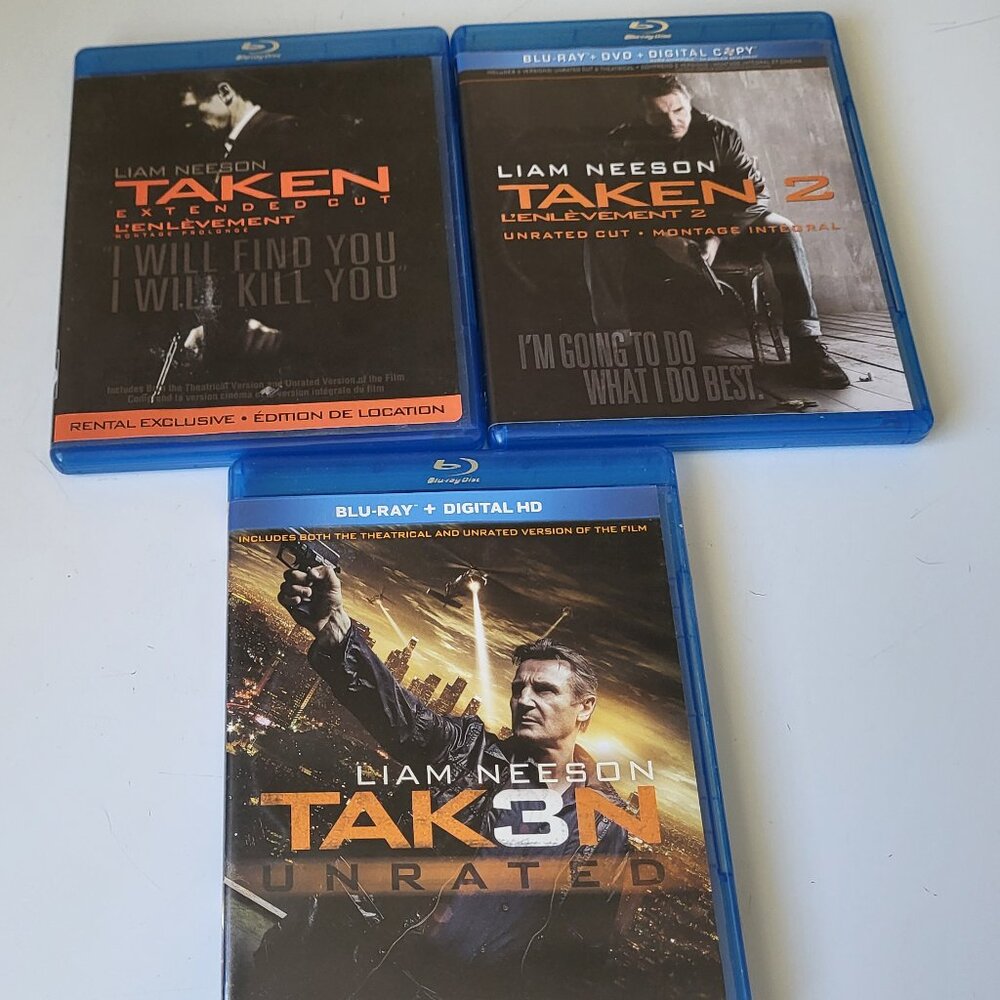 LIAM NEESON IN TAKEN 1,2,& 3 BLU-RAY MOVIE'S